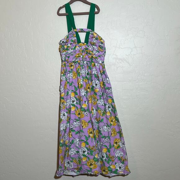AMUR Leone Floral V Neck Sleeveless Midi Dress Purple Womens Size 4 Garden - Picture 5 of 16